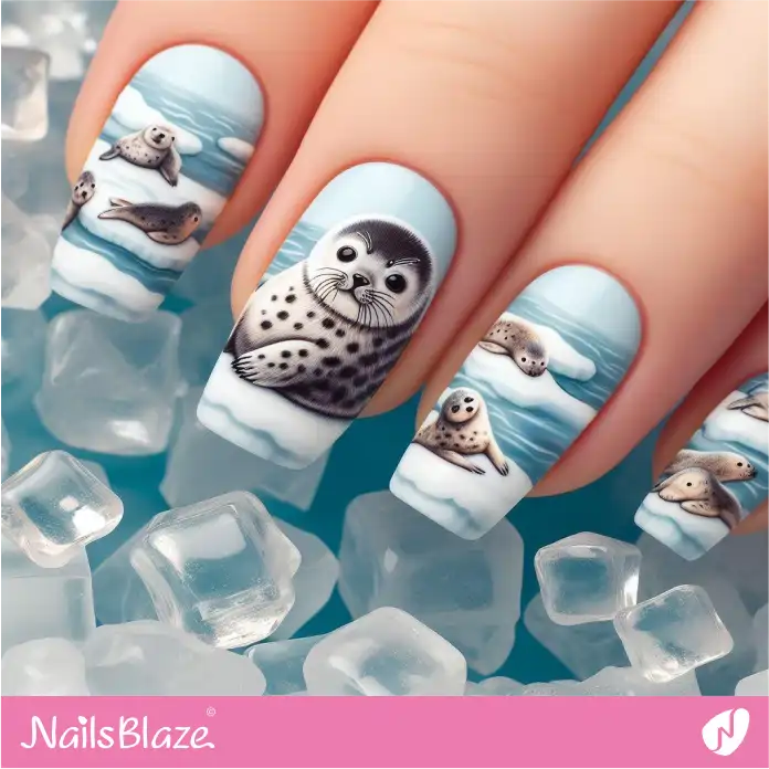 Seals Resting on Icebergs Nail Design | Polar Wonders Nails - NB3155